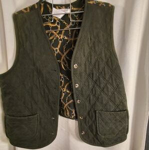 Jones New York  Sport Womens Equestrian Theme Green Vest Sz .M